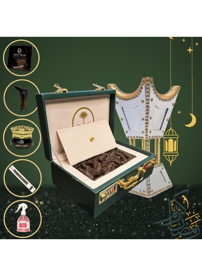 HASD-OUD Al-Ezz Package | Quarter Kilo of Super Maroki Agarwood | "Sword and Palm Tree" Lock Bag | Large Incense Burner | Luxury Mabthoot | Air Freshener 220ml | Charcoal Box | Tongs | Lighter - Image 1